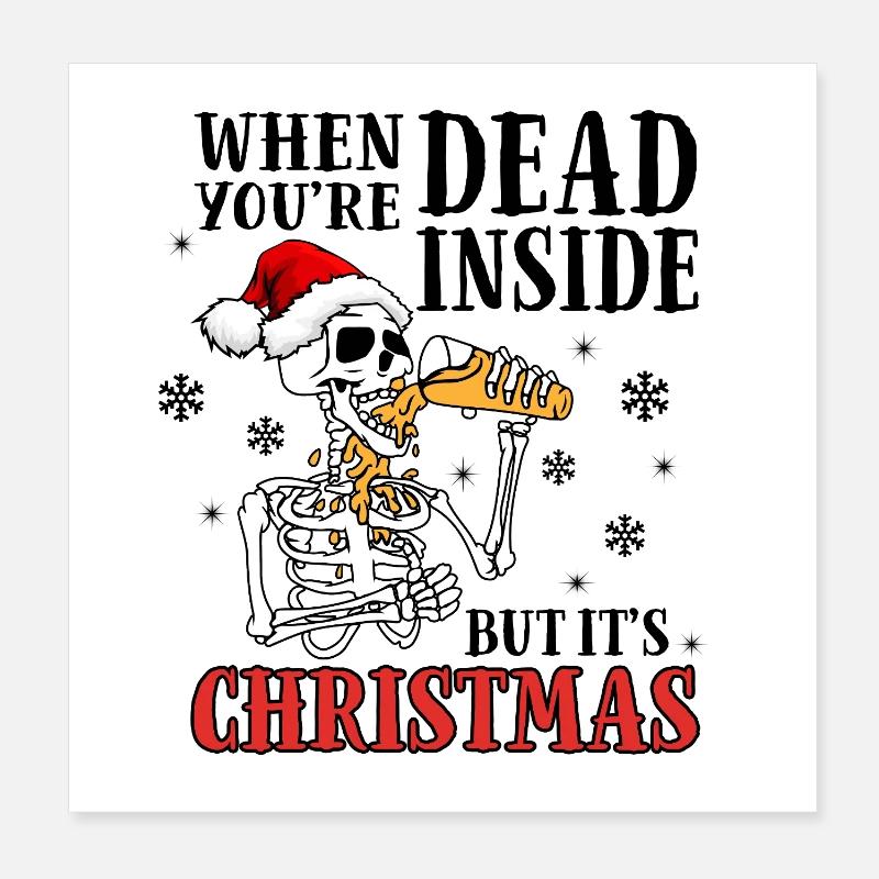 Un squelette chante Noël avec un chapeau de Père Noël - Poster 20 x 20 cm - blanc