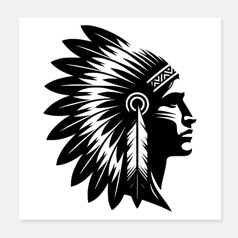Proud warrior face with magnificent headdress Poster 8" x 8" (20x20 cm)