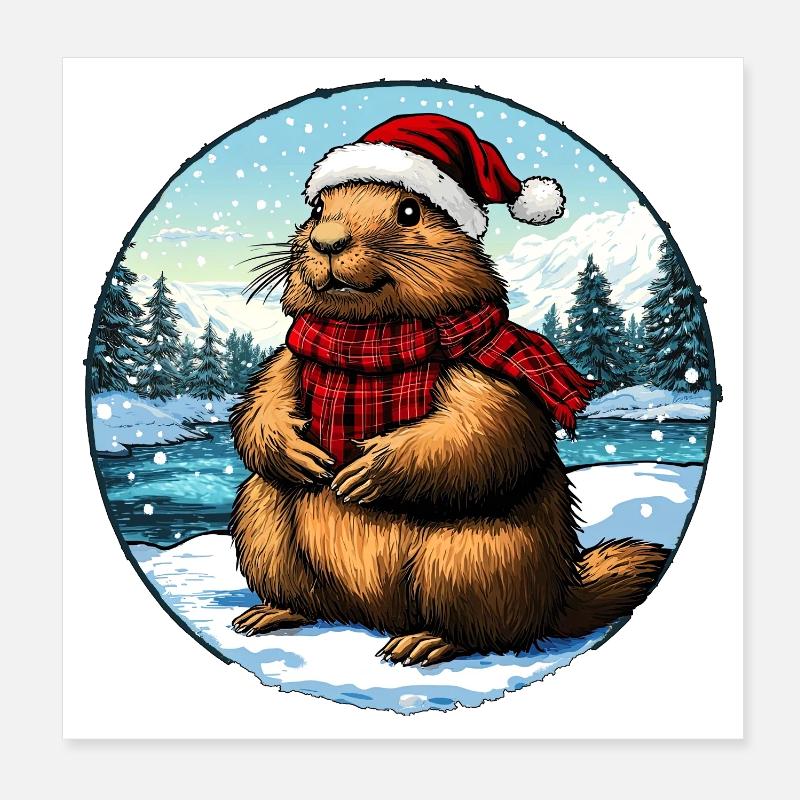 Marmots Christmas Poster 8" x 8" (20x20 cm)