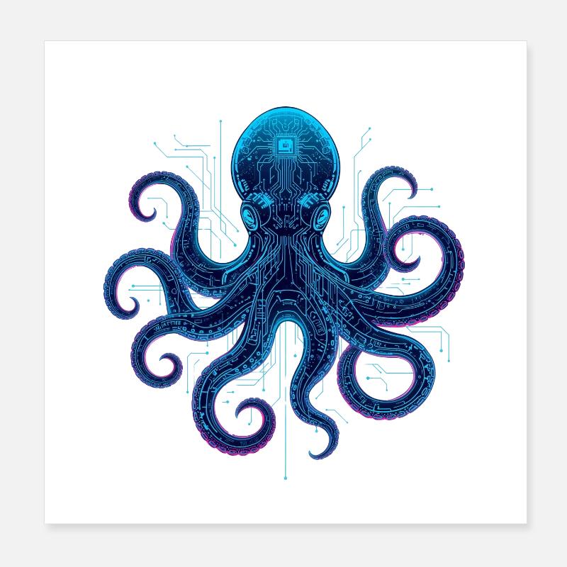 Pieuvre cyberneon circuits Poster 20 x 20 cm