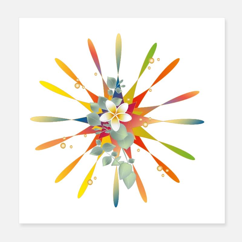 Strahlender Regenbogenstern mit exotischer Blüte Poster 20x20 cm