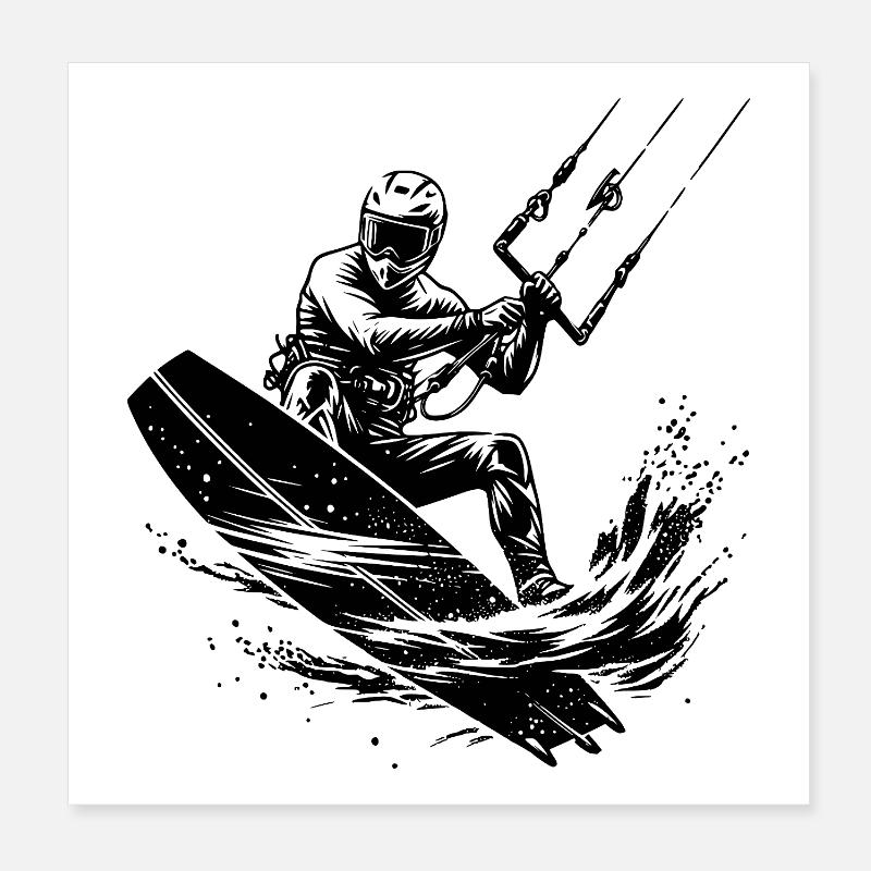 Kitesurf, eau de mer, vent, plaisir à vélo Poster 20 x 20 cm