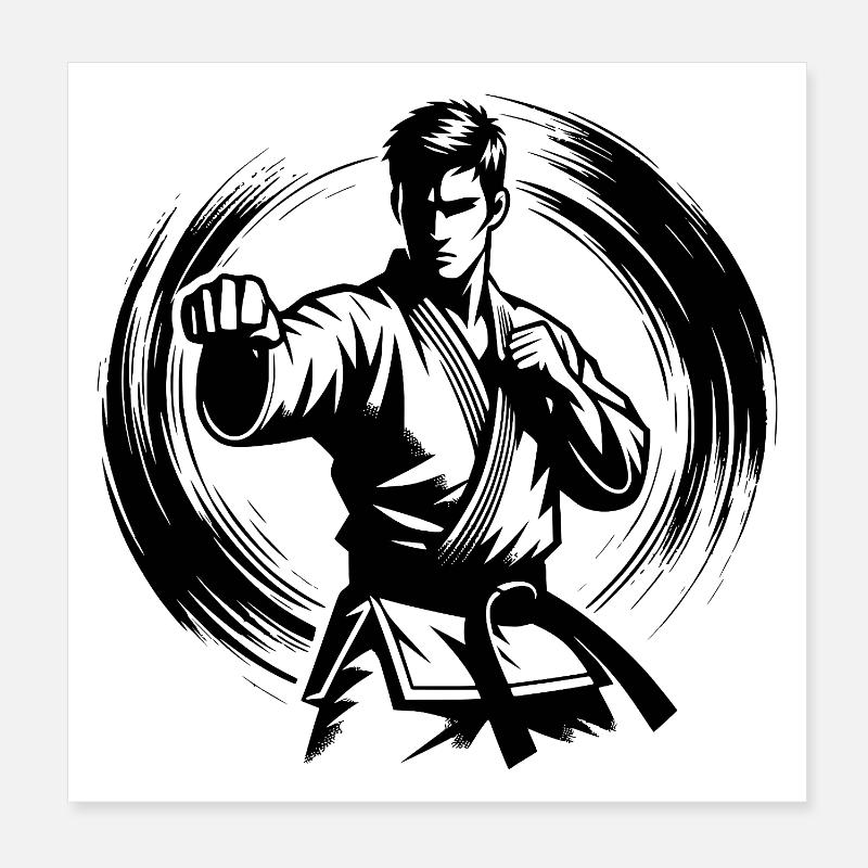 Dynamic Fighting Pose Perfect Karate Silhouette Poster 8" x 8" (20x20 cm)