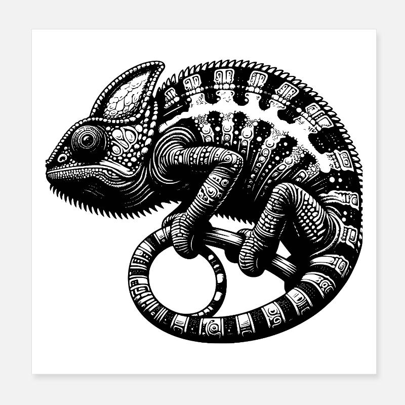 Caméléon mignon en mode camouflage Poster 20 x 20 cm