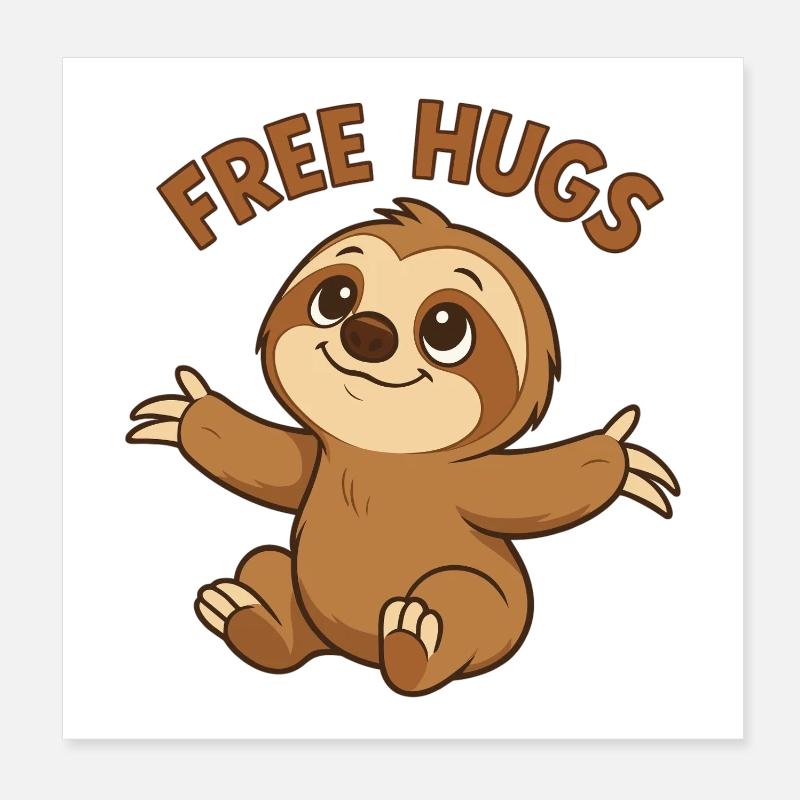 Sloth Cute Free Hugs Gift Poster 8" x 8" (20x20 cm)