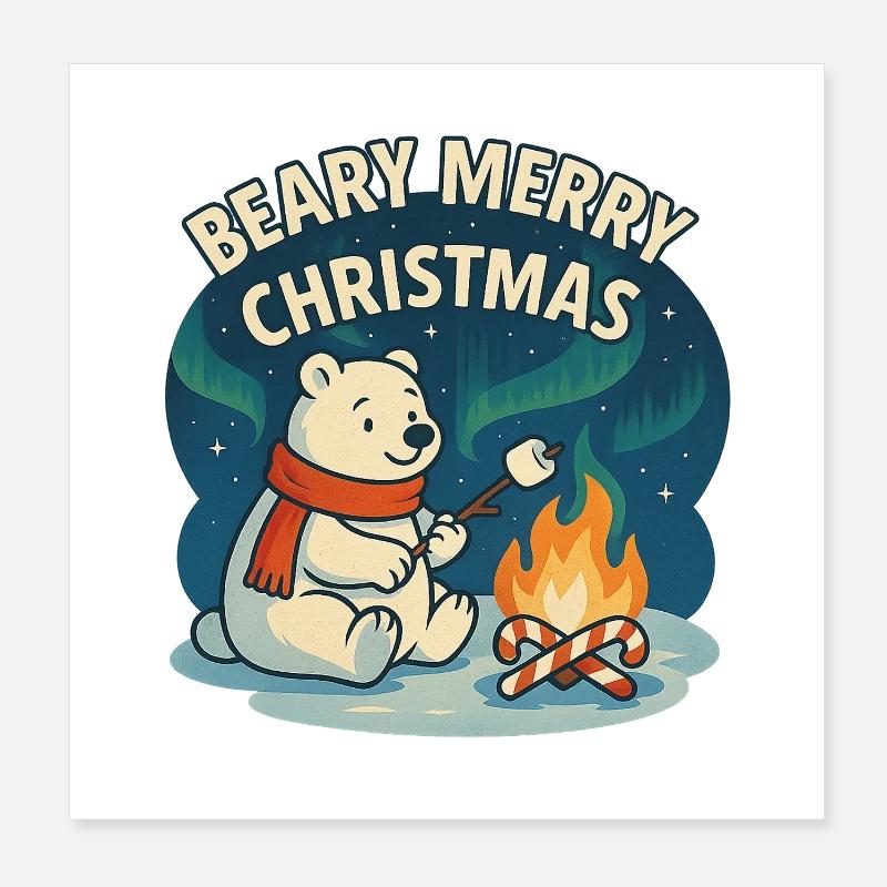 Beary, joyeux feu de camp de Noël Poster 20 x 20 cm