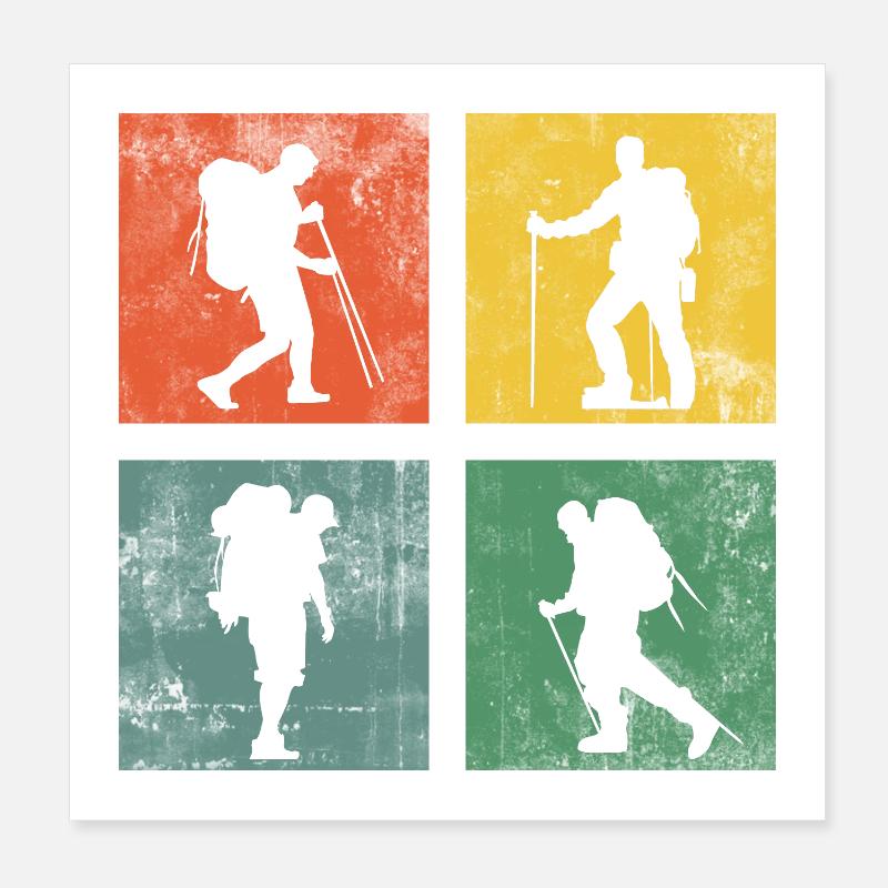 Hiking Hike Mountains Retro Poster 8" x 8" (20x20 cm)