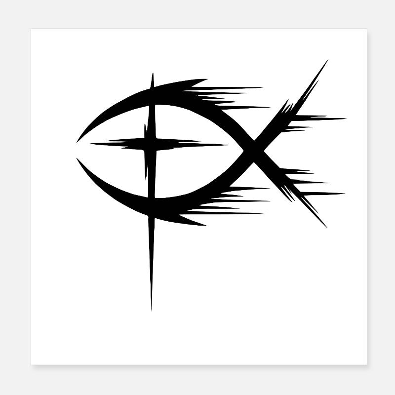 Fisch+Kreuz Symbol Modern - Poster 20x20 cm - Weiß