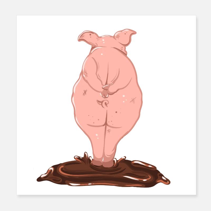 Cochon rose par derrière Poster 20 x 20 cm