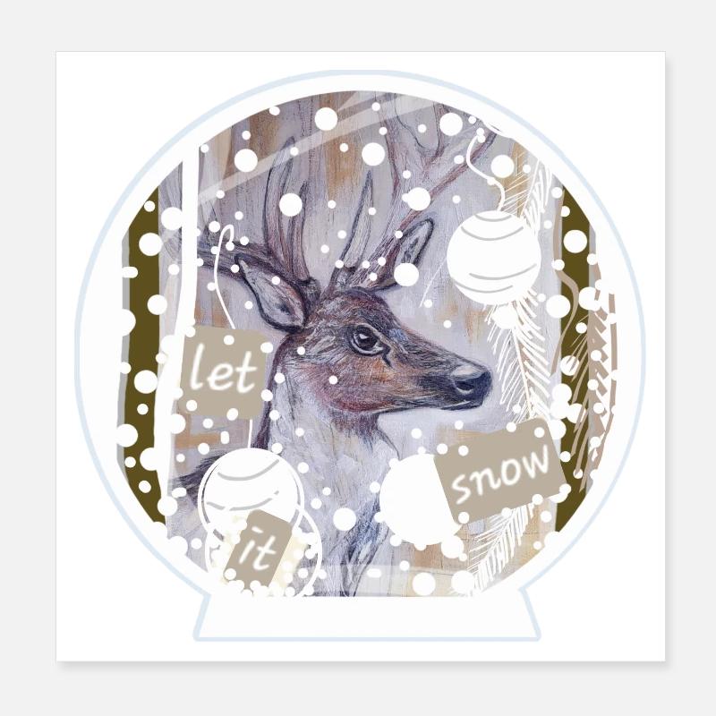 Snow Globe Deer Poster 8" x 8" (20x20 cm)