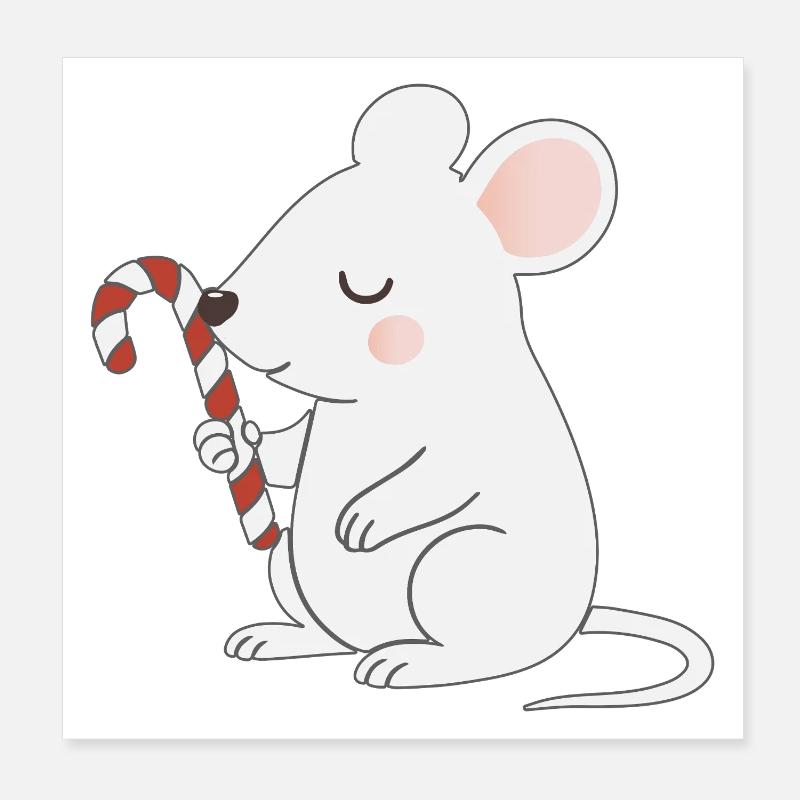 Souris mignonne avec une canne d’orge – Dessin animé mignon Poster 20 x 20 cm