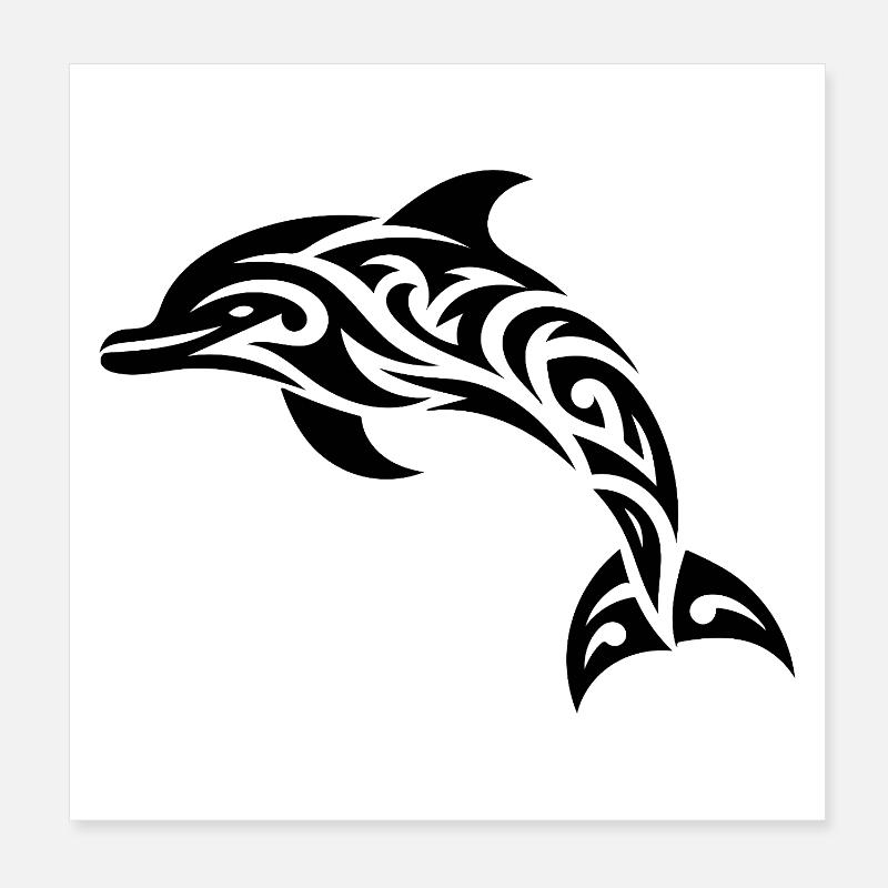 Springender Tribal Tattoo Tümmler Delfin Poster 20x20 cm