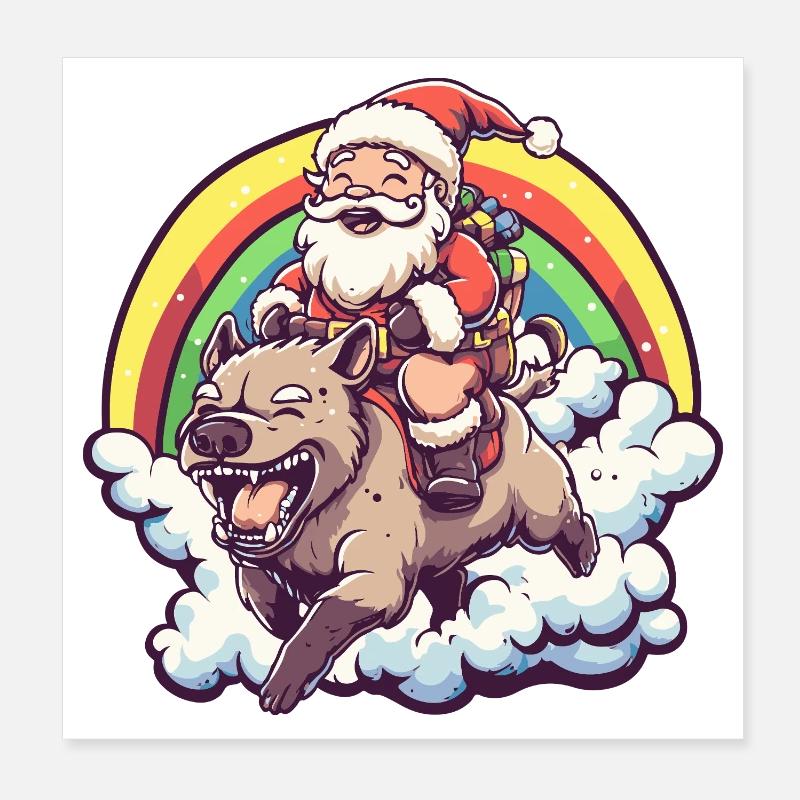 Hyäne Weihnachtsmann Weihnachten Poster 20x20 cm