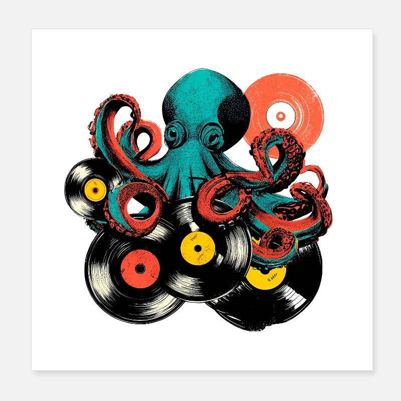 Mix vinyle Octopus - Poster 20 x 20 cm - blanc