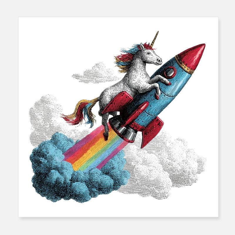 Einhorn Rakete Poster 20x20 cm