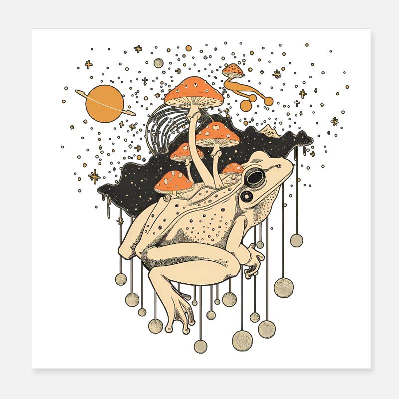 Cosmic Frog & Toadstools in the Universe Poster 8" x 8" (20x20 cm)