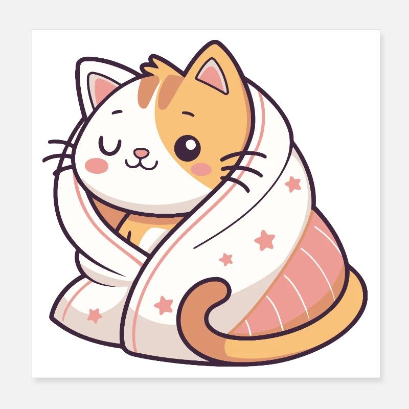 Chat câlin enveloppé dans couverture étoilée Poster 20 x 20 cm