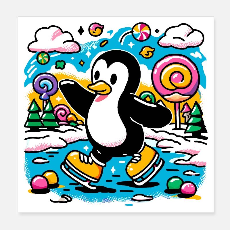 Surf de manchots à Candyland Poster 20 x 20 cm