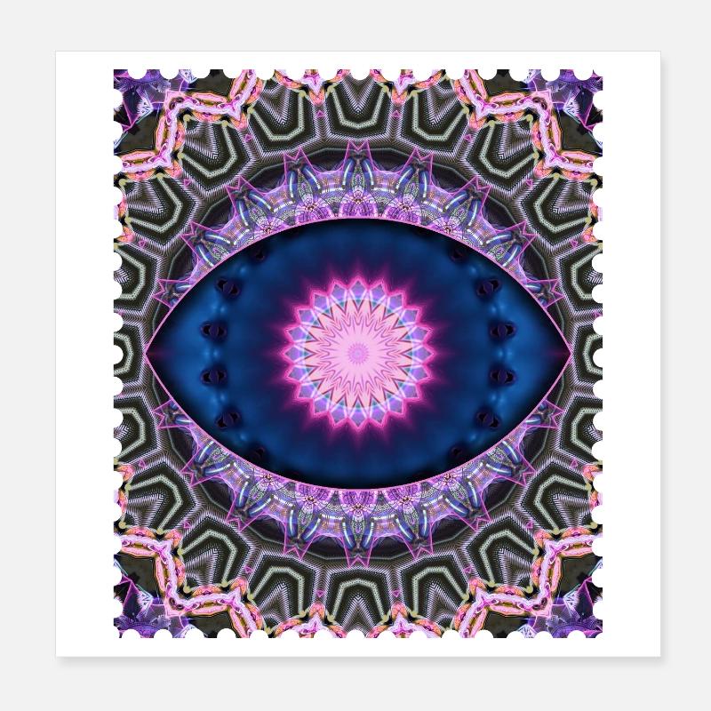 Mandala néon bleu rose Poster 20 x 20 cm