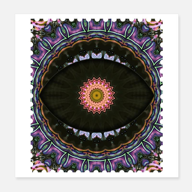 Kaleidoscope Mandala Neon Pattern Poster 8" x 8" (20x20 cm)