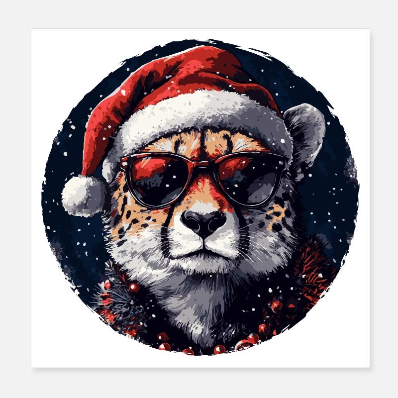 Père Noël léopard avec des lunettes de soleil Poster 20 x 20 cm