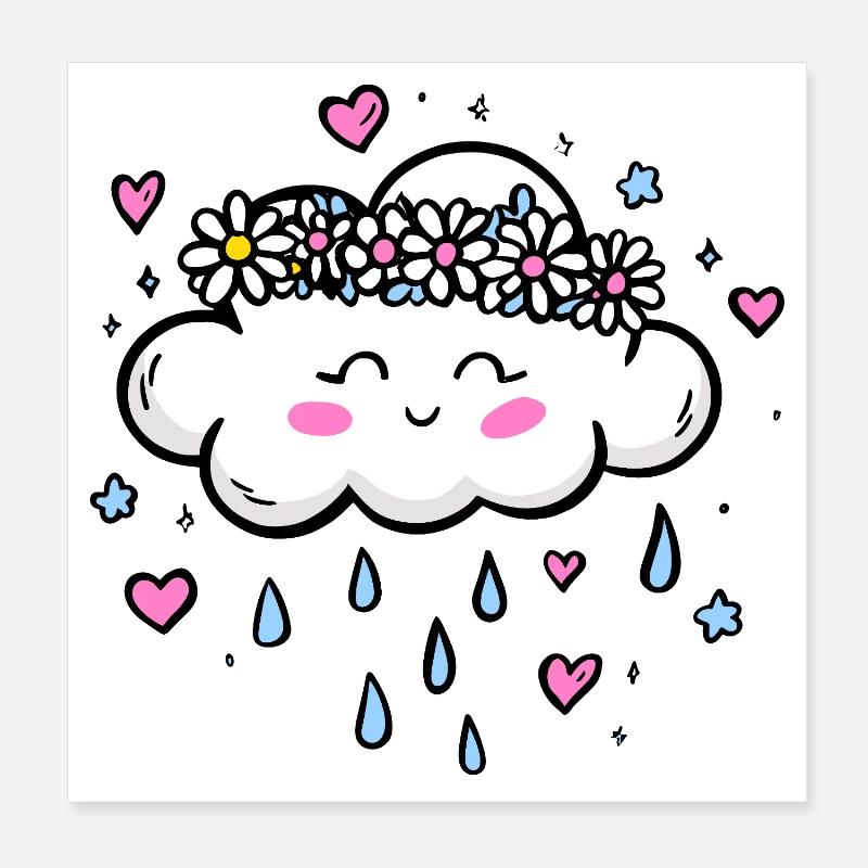 Cloud Wreath Rain Love Poster 8" x 8" (20x20 cm)