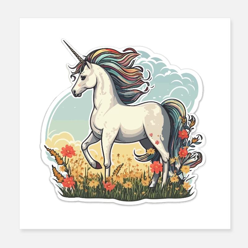 Licorne dans le champ de soleil Poster 20 x 20 cm