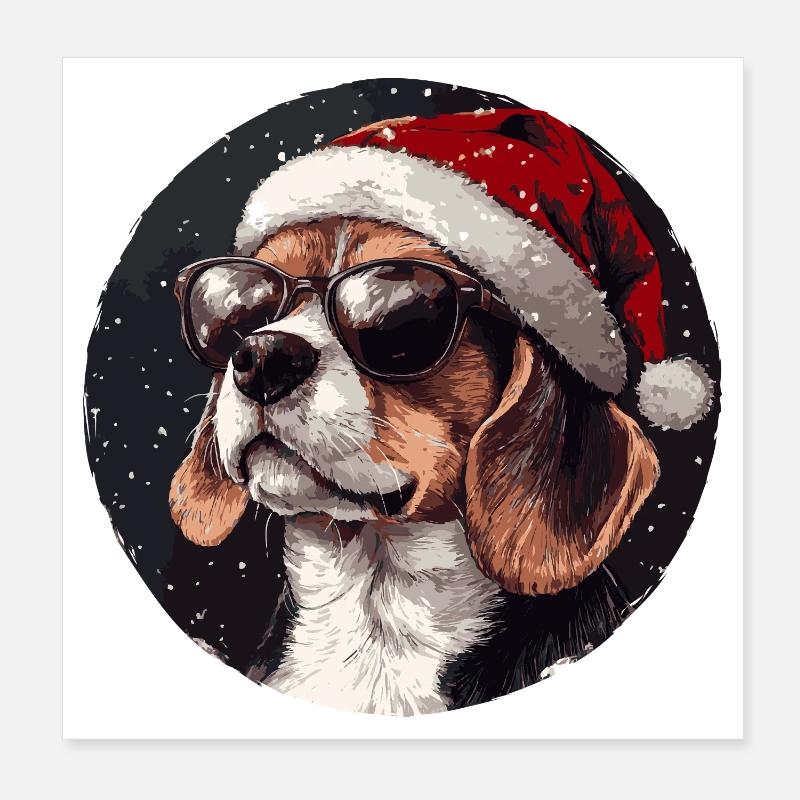 Beagle im Weihnachts-Santa-Hut - Poster 20x20 cm - Weiß