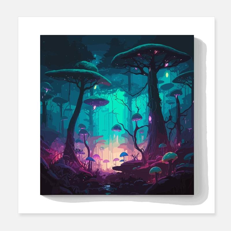 Neonwald der Leuchtpilze Poster 20x20 cm