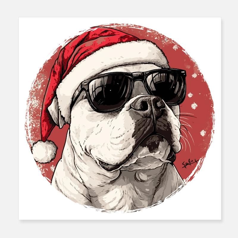 Look de chien cool en Père Noël Poster 20 x 20 cm