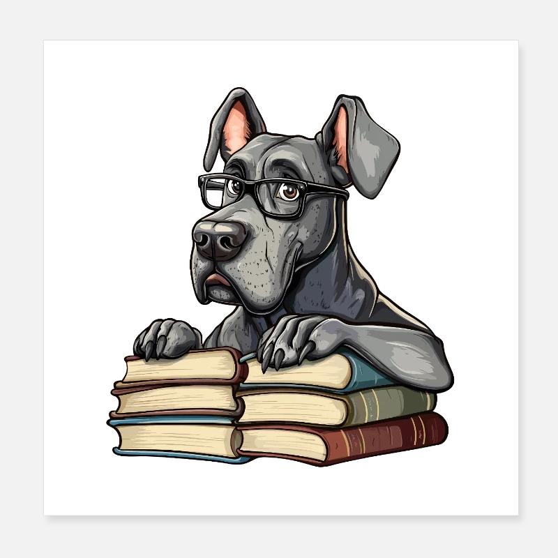 Süßes Dogge-Lesebuch mit Brille Poster 20x20 cm