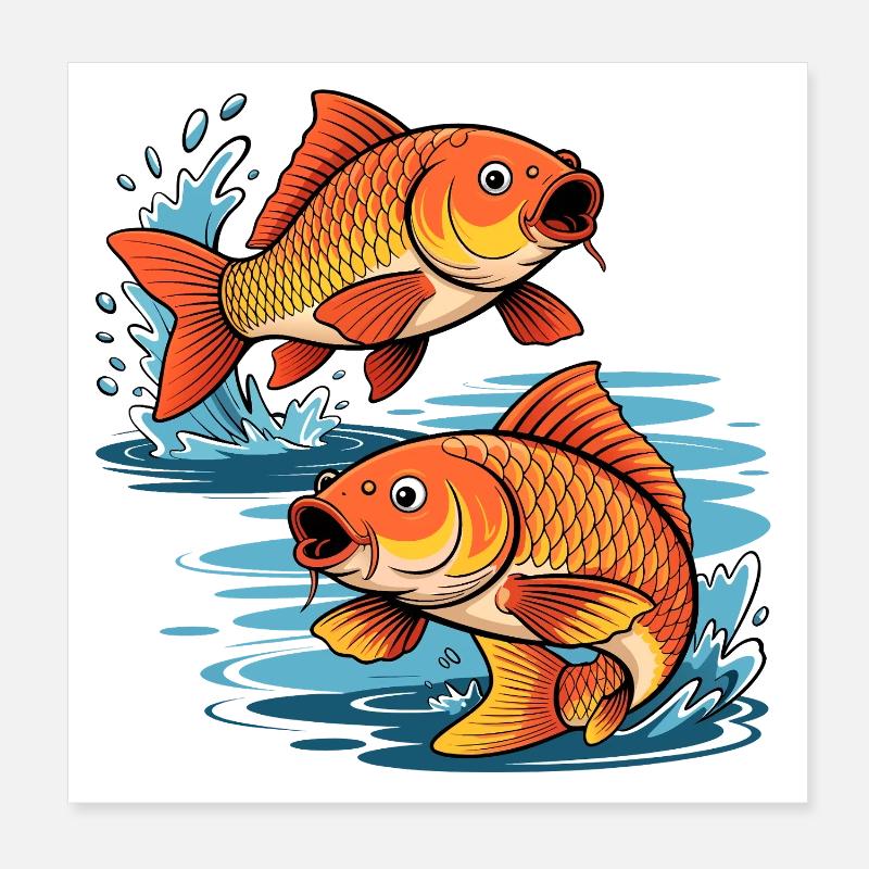 Carpe – Conception de la pêche sportive avec deux carpes Poster 20 x 20 cm