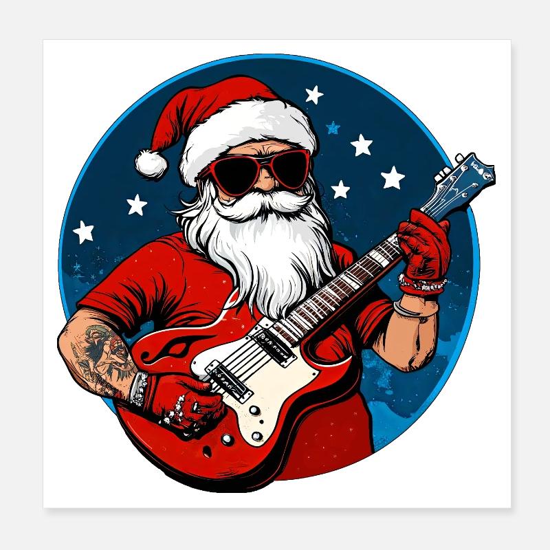Gitarrist Weihnachtsmann Poster 20x20 cm