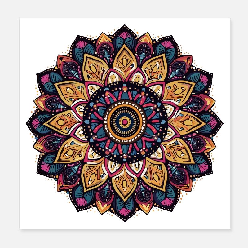 Lebendige Mandala-Blüte Poster 20x20 cm