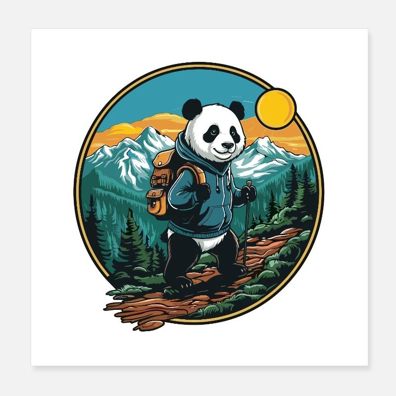 Randonnée de panda mignonne Camping Aventure en montagne Poster 20 x 20 cm