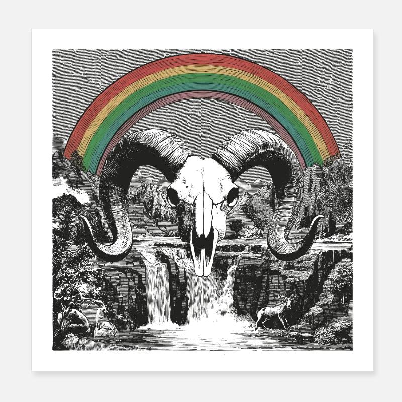 Rainbow Arch Over Night Silhouettes Poster 8" x 8" (20x20 cm)