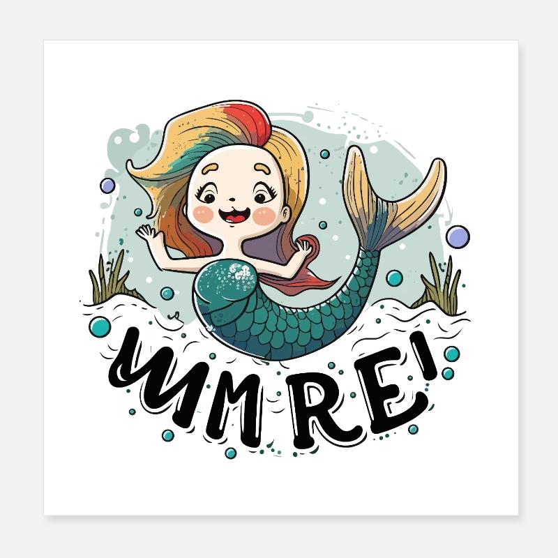 Illustration de la sirène arc-en-ciel éclaboussurée Poster 20 x 20 cm