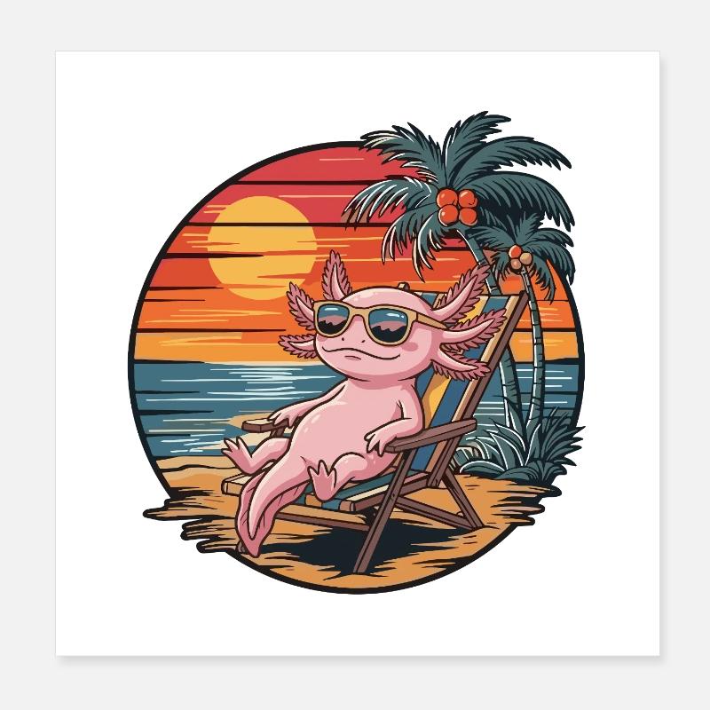 Drôle d’axolotl sur le coucher de soleil des vacances d’été à la plage Poster 20 x 20 cm