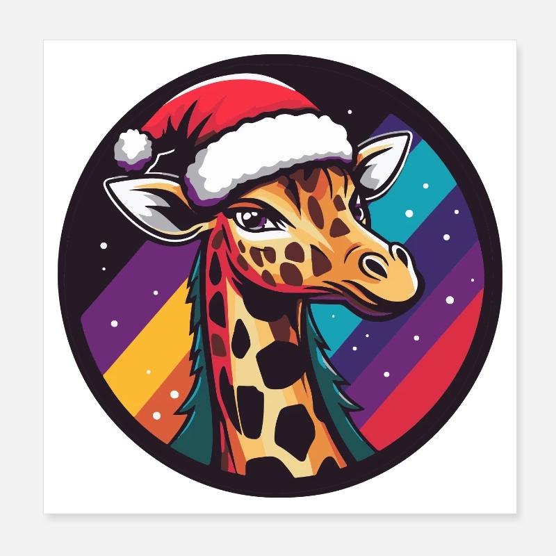 Giraffe im Santa Regenbogen Poster 20x20 cm