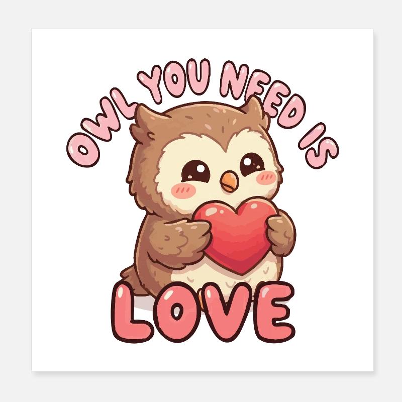 Süße Eulenliebe mit Herz Poster 20x20 cm