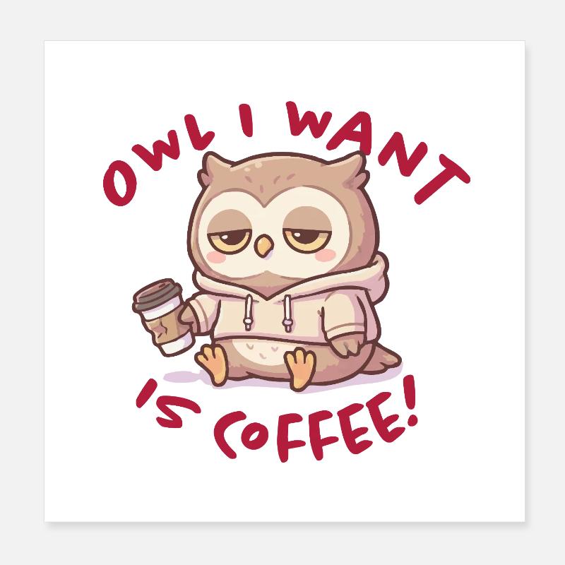 Sweat à capuche Coffee Love Owl Pullover Poster 20 x 20 cm