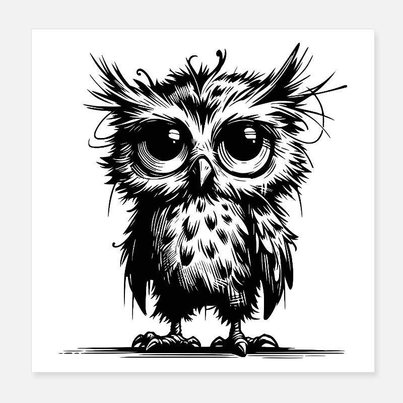 Müde Eulen Wächter des Waldes Poster 20x20 cm