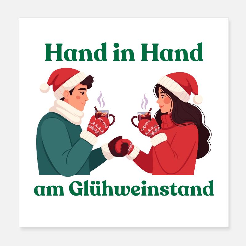 Main dans la main au stand de vin chaud Couple de vins chauds Poster 20 x 20 cm