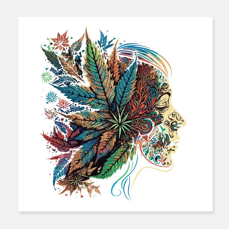 Psychedelische Blattensilhouette Poster 20x20 cm