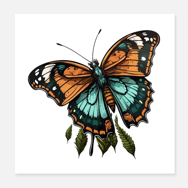 Papillon sarcelle orange Poster 20 x 20 cm