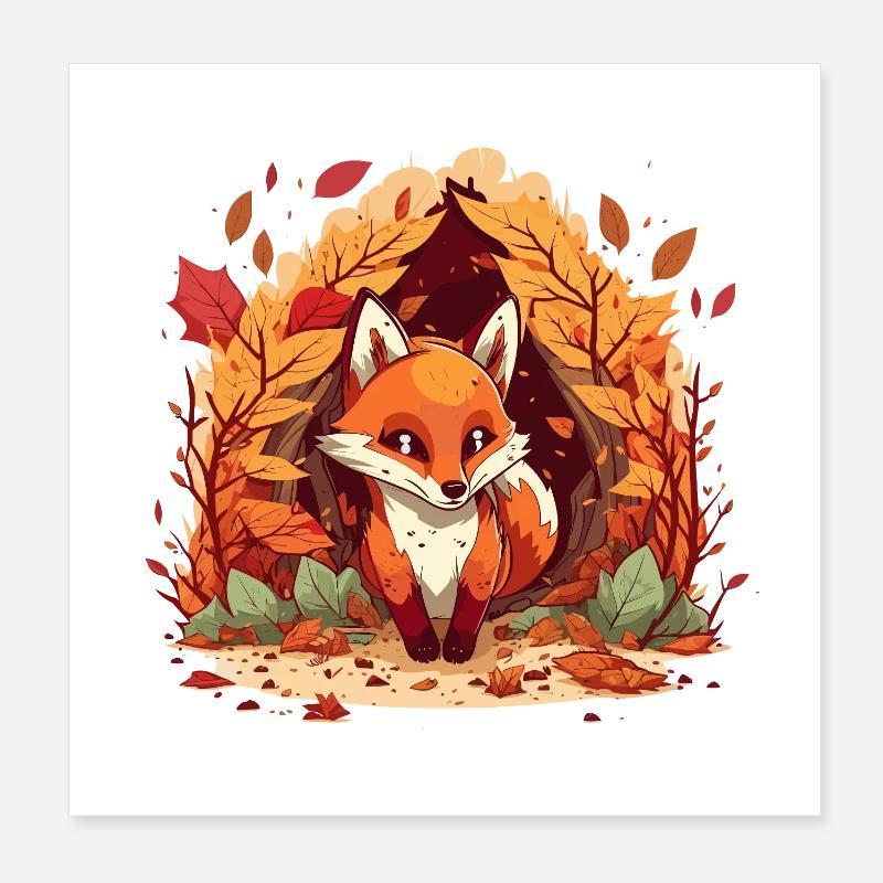 Herbstfuchs im Blätterkreis Poster 20x20 cm
