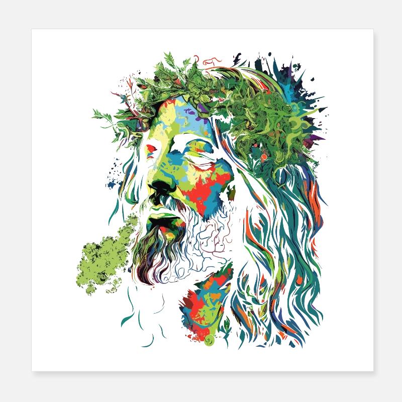 Jesus Rastafari Color Explosion Poster 8" x 8" (20x20 cm)