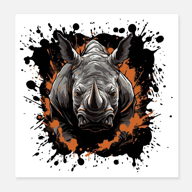 Éclaboussure de couleur animale rhinocéros Poster 20 x 20 cm
