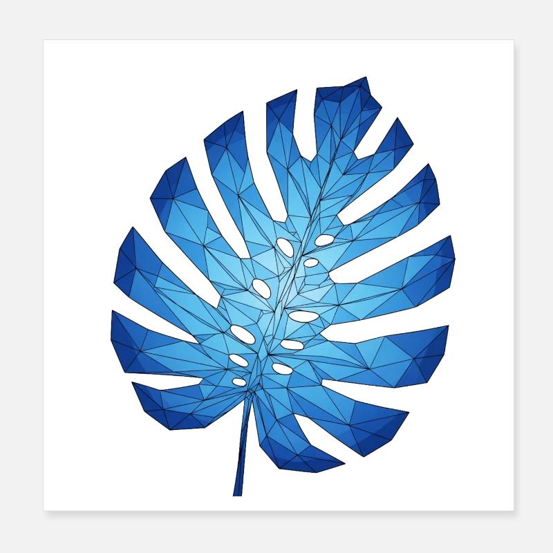 Geometric Monstera Blue Leaf Poster 8" x 8" (20x20 cm)