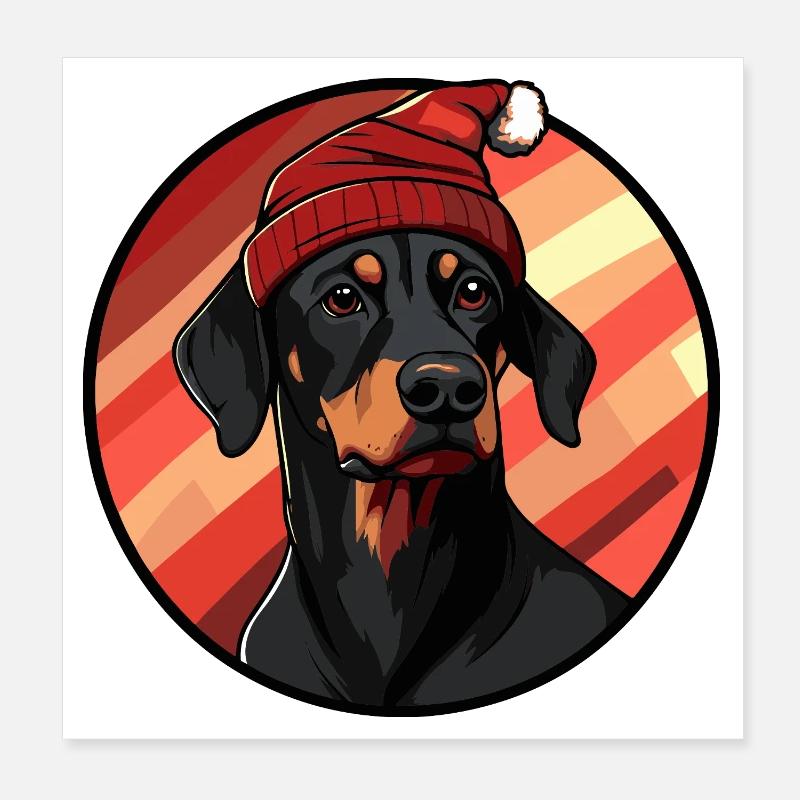Dobermann mit Weihnachtsmütze Poster 20x20 cm